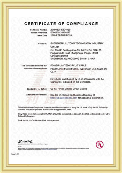 UL Power-Limited Circuit Cable